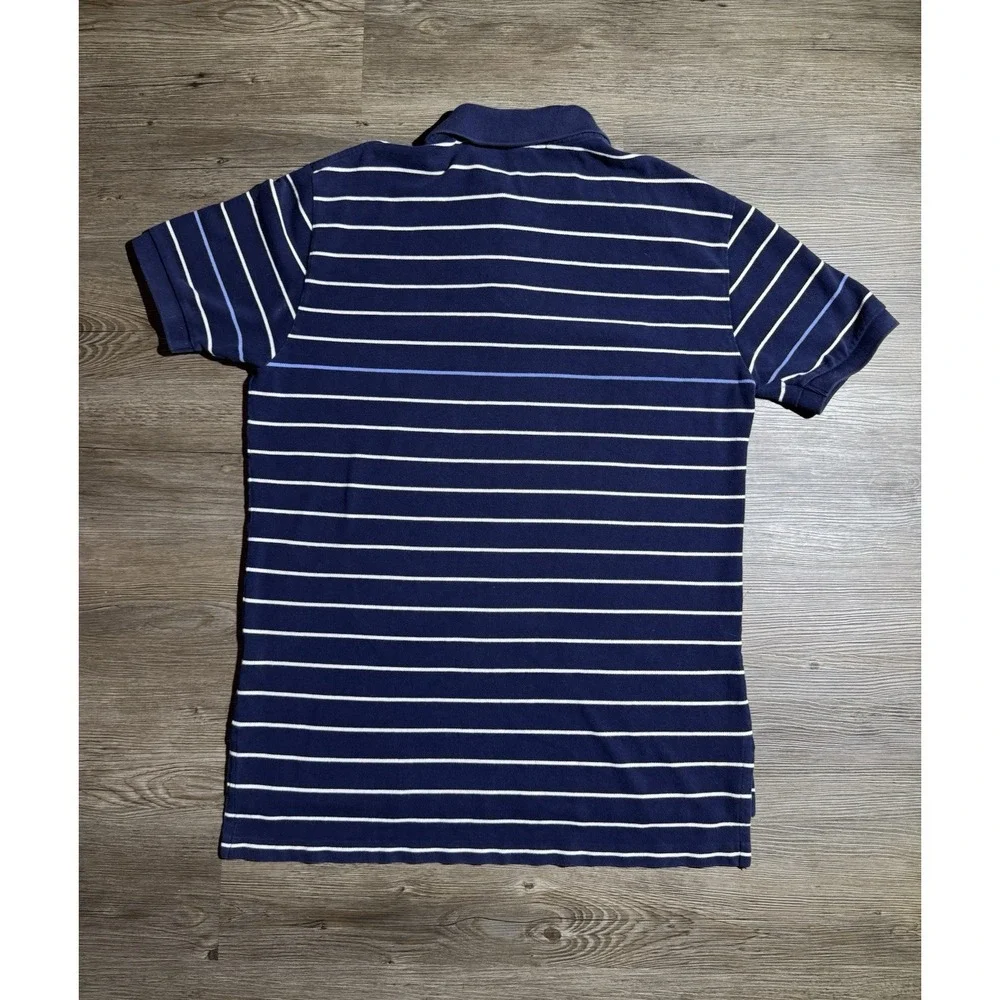 Polo Ralph Lauren Men's L Navy Blue Striped Polo Shirt Short Sleeve Classic Fit